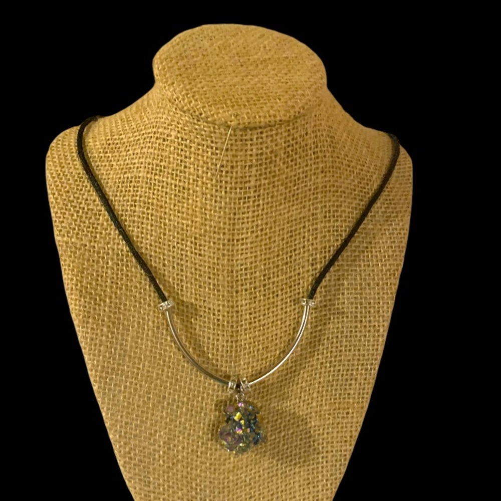 Handmade stone pendant necklace on black silk cord